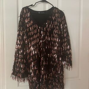 Zara Black Dress with Red Brown Sequins